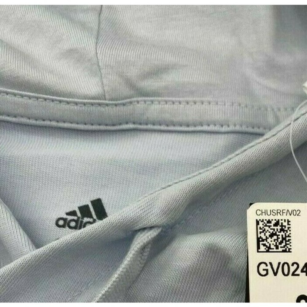 Adidas Long Sleeve Jersey Hooded Sweatshirt T-Shirt Halo Blue/White GV0246 Sz S - Picture 5 of 6